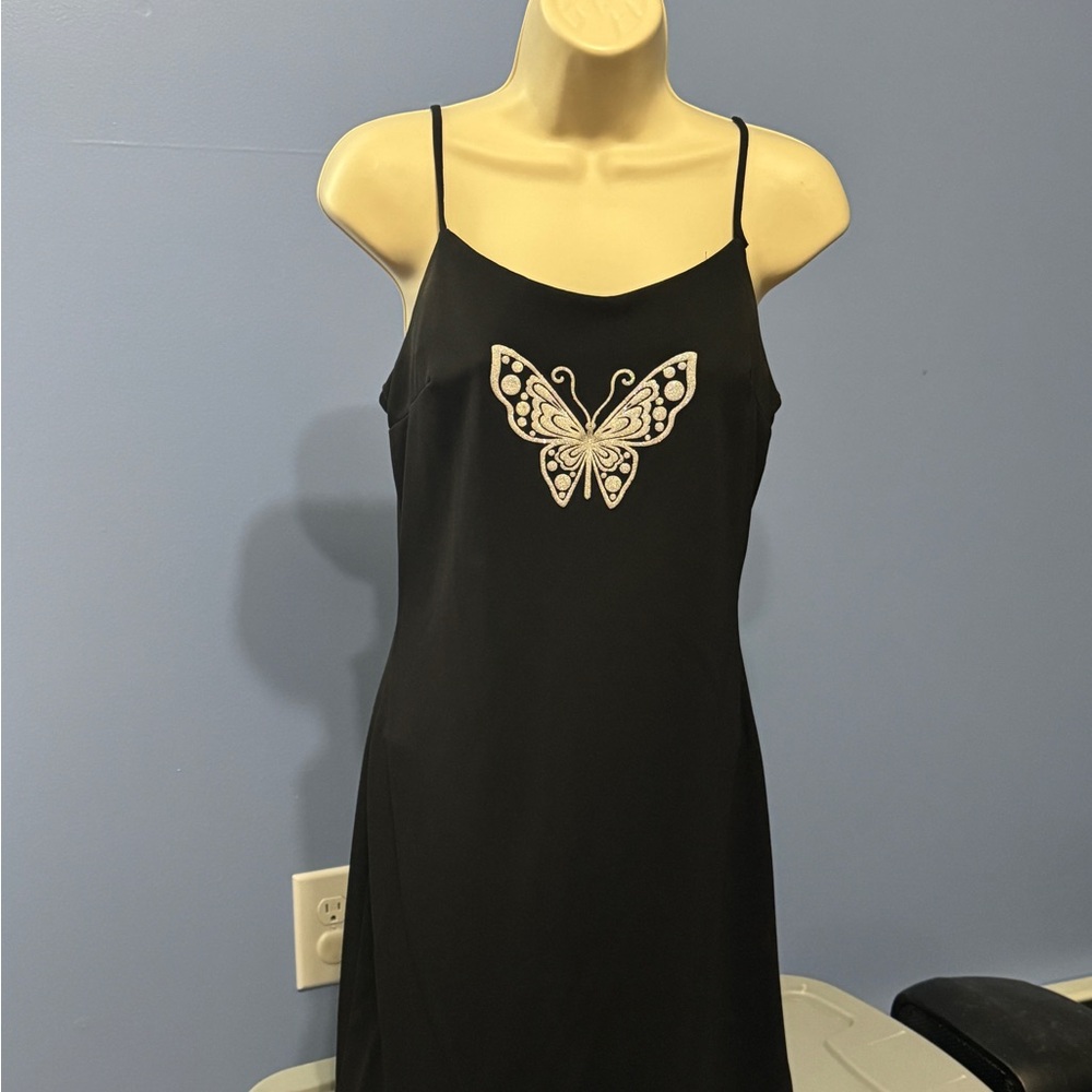 Candy Rocket Black Slip Dress with Butterfly Design